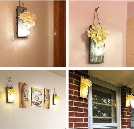 Rustikke Mason Jar String Lights, Silkehortensiaer og LED String Lights