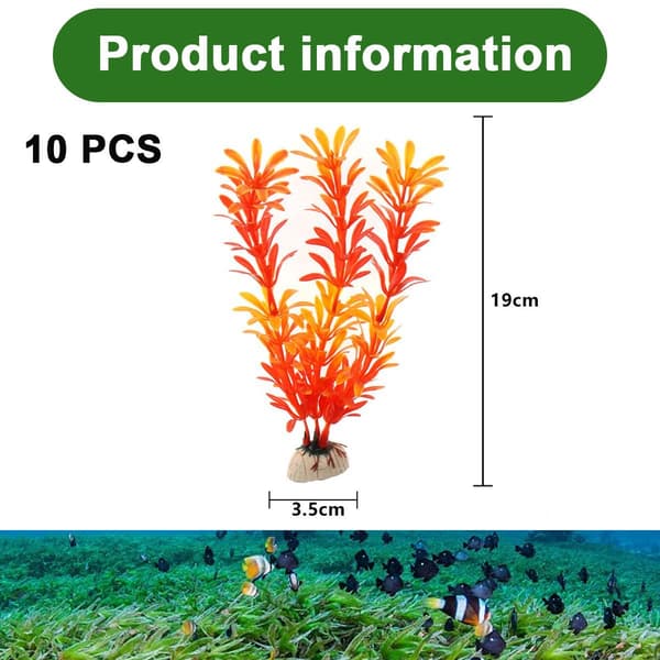 10 stk Kunstige planter av plast Lang plast Akvarium oransje KLB