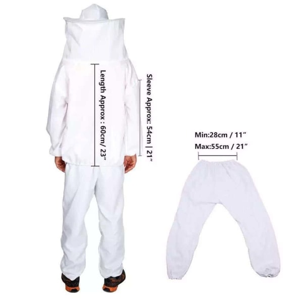 Profesjonelt birøkterkostyme (inkluderer jakke, bukser, hansker, skraper) hvit