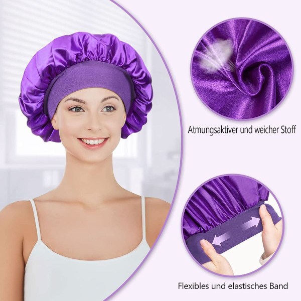 Förpackning med 2 Satin Bonnet Cap Silk Curls Cap Justerbar Sovmössa