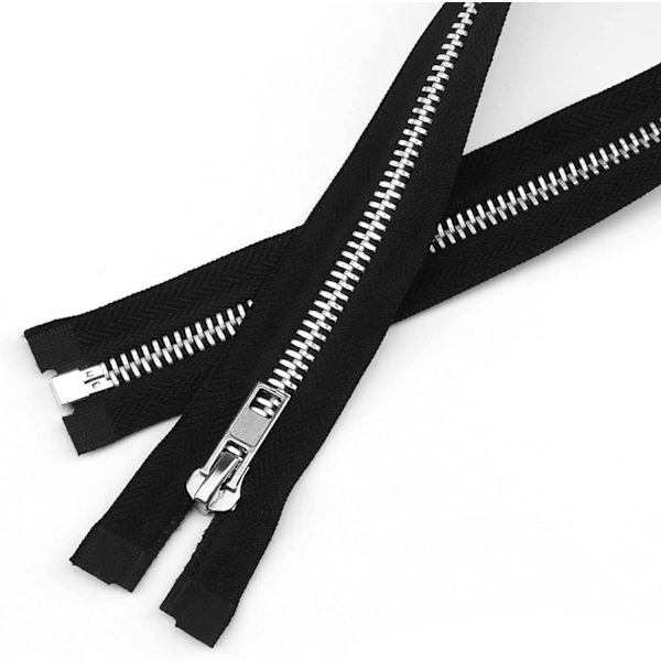 40cm Separerbar Metall Blixtlås Svart Metall Blixtlås Blixtlås Slider för Jackor, 2 stycken