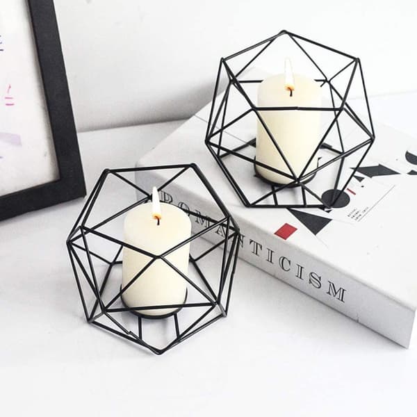 Tealight holder lysestake metall - sett med 2 geometriske telys KLB