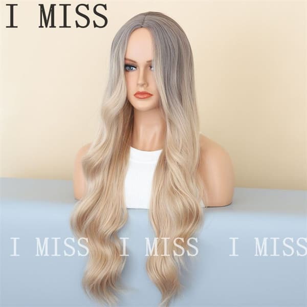 Grå Blond Gradient Stor Bølget Naturlig Syntetisk Paryk
