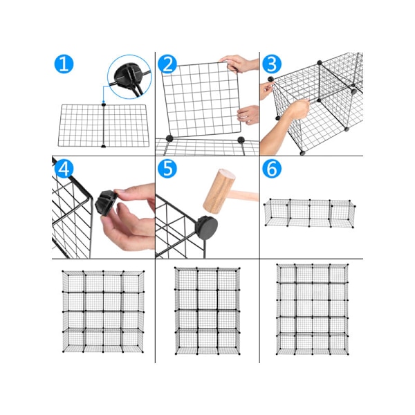 Modulær gitterhylle, 13 kuber DIY metallrom lagringsenhet 35x35 cm, svart KLB