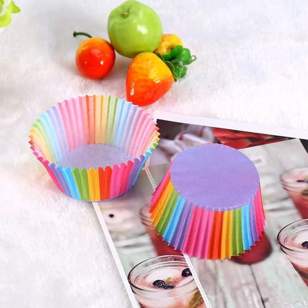 Cupcake-innpakningspapir, 100 stk regnbue lyse standard bakekopp cupcake