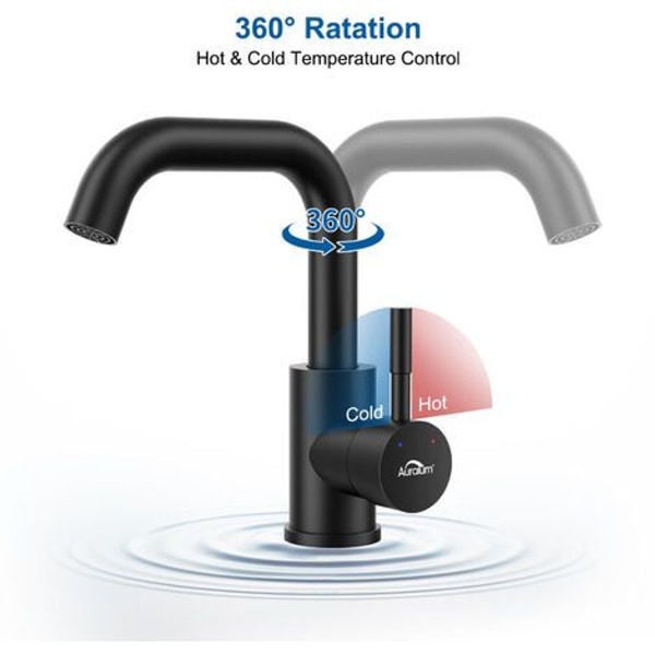 Black basin mixer, 360° rotating tap for sinks and KLB