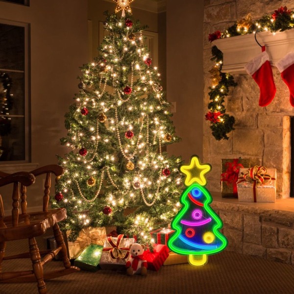 LED Neonljus Julgran Form Ljusskylt USB Natt KLB