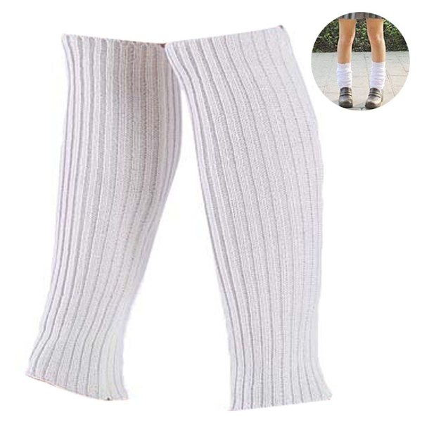Kvinners 80-talls Ribbestrikket Leg Warmers Lange Støvler Hvit KLB