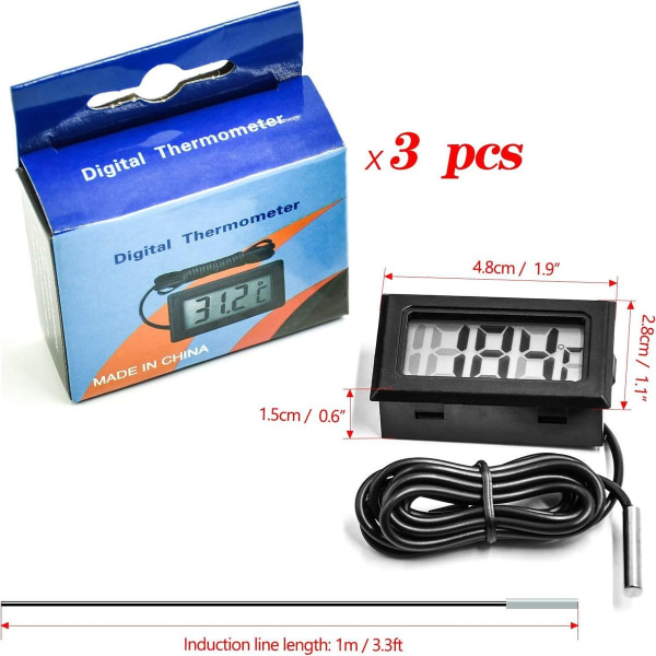 Sett med 3 LCD-akvarie-termometre Digital Digital Termometer KLB