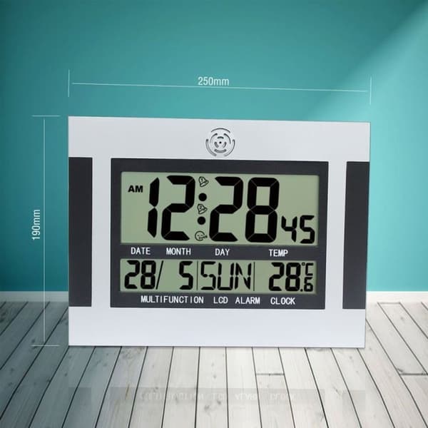 Suuri LCD-seinäkello Yksinkertainen elektroninen herätyskello (Hopea + Musta)