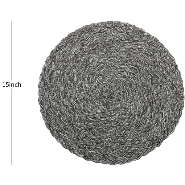 Runde polypropylen-pladeunderlag, pletbestandige, varmebestandige, skridsikre og vaskbare (sæt med 4, grå flettet)