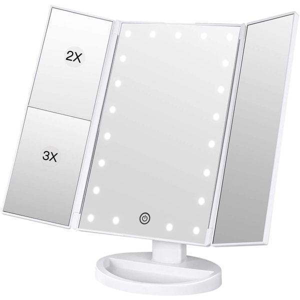 Sminkspegel, Bordsspegel 3-sidig sminkspegel med 21 LED hopfällbar dimbar 180 grader justerbar rotation 1X 2X 3X