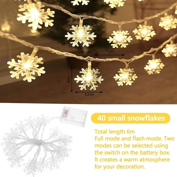 Snöflinga ljusslinga 6M 40 LED LED ljusslinga Jul KLB