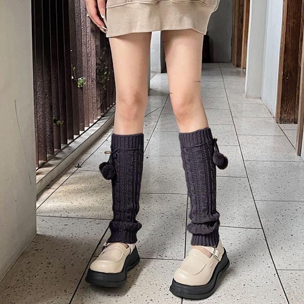 Lange benvarmere til kvinder Lolita Fashion uld kabelstrik lår mørkegrå KLB