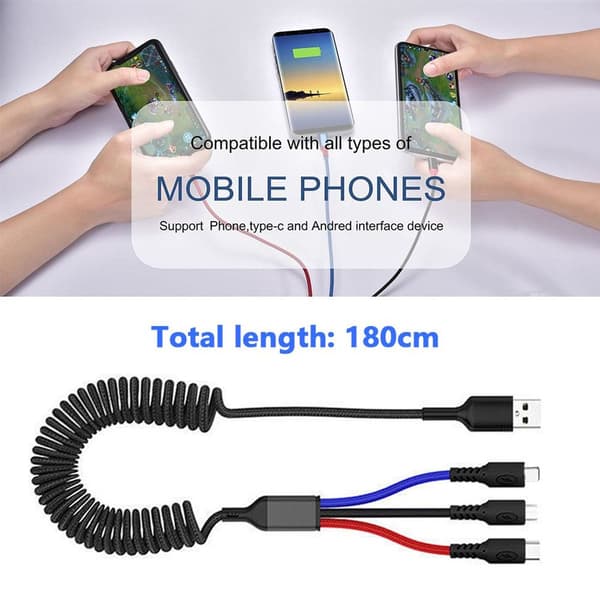 Multi-ladekabel nylon flettet flere 1,8 meter KLB
