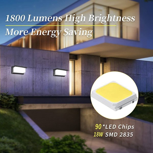 18W LED-ulkoseinävalaisin IP65 vedenpitävä, ulkokoriste seinävalaisin pihalle