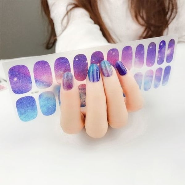 22 Finger Glitter Løk Pink Starry Vanntette Nail Art Stickers (ZX-