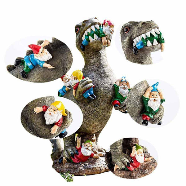 Dinosaur, der spiser dværg, havekunst, art deco, udendørsstatue, art deco