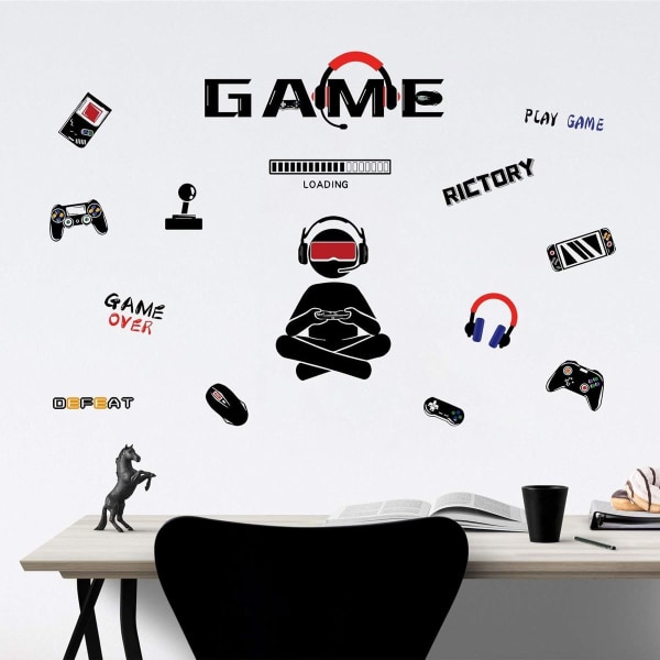 Game Wall Decal, Video Gaming Wall Decal, Vinyl Video Gamer Boy Wall Decal KLB