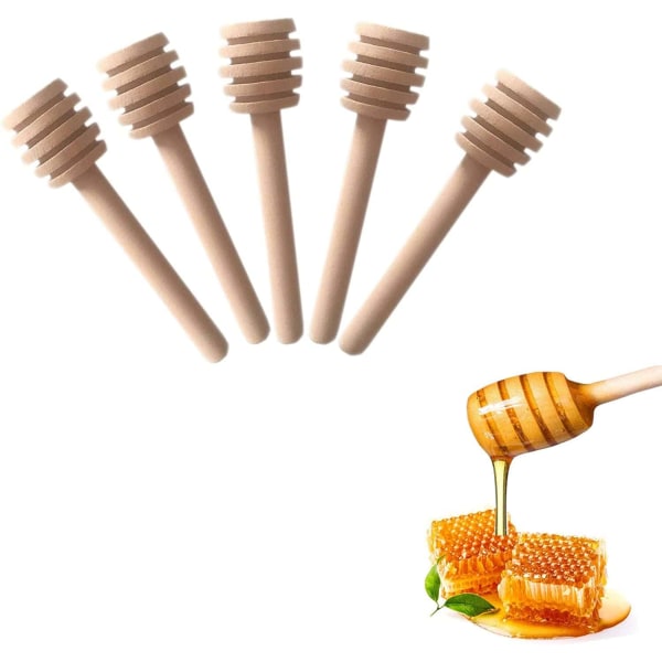 Mini honningskjeer av tre til kjøkken og spisestue 8 cm, honningskje i tre til dispenser for honning syltetøy, mini honningpinne til bryllupsfest (5 stk)