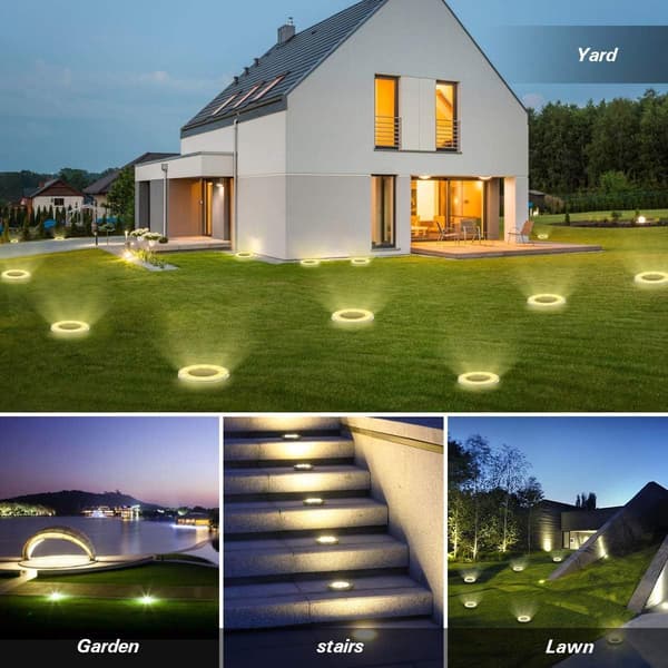 LED solcelle gulvlampe 4-pakning, 12 LED solcelle utendørsbelysning, vanntett KLB