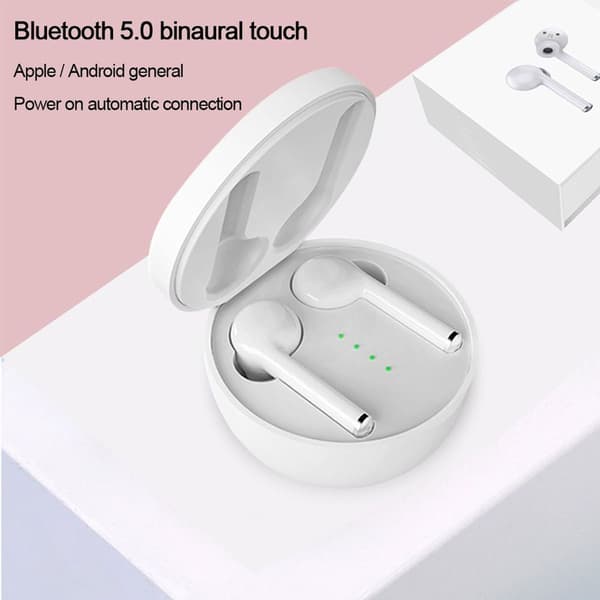 Bluetooth 5.0 in-ear-hörlurar med laddningsbox, brusreducerande vit