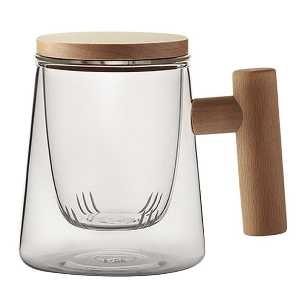 Glas tekopp med tesil och lock, tekopp med trähandtag, stil 2
