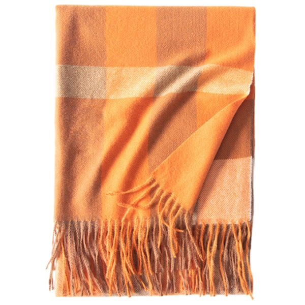 Mjuk klassisk halsduk rutigt mönster kashmir känsla klassisk mjuk orange KLB