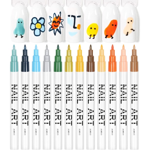 Nail Art 3D Pen Polish Tegning Nail Dot Graffiti Dotting Pen Flower Pen Hook Line DIY Nail Art Beauty Manicure Værktøj (12 farver-