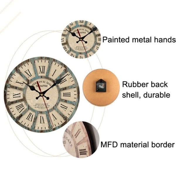 Dekorativ rund väggklocka i trä för vardagsrum och sovrum (Stil 10)