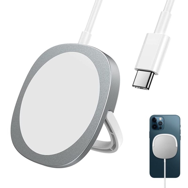 Magnetisk trådløs lader kompatibel med MagSafe Silver