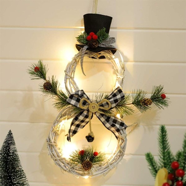 LED juledekoration rattan guirlande, snemand form, kunstig juleguirlande KLB