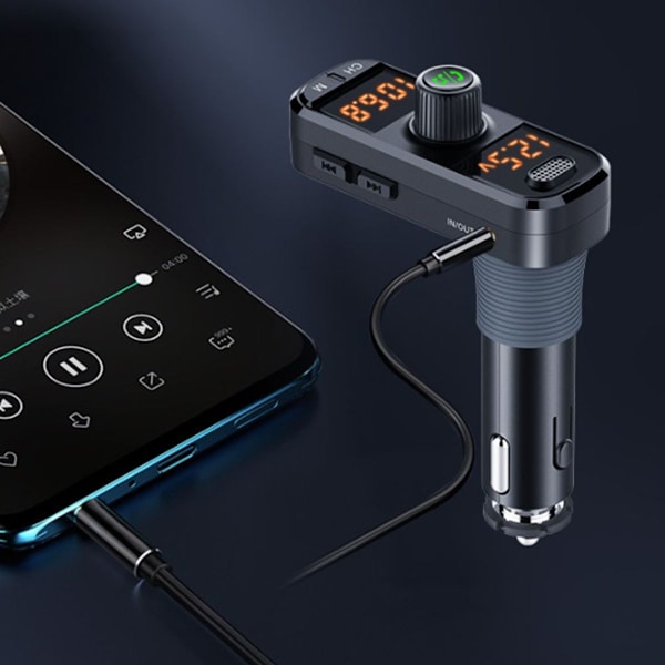 FM-sender, bil Bluetooth 5.0-adapter radio sender med dobbel USB KLB