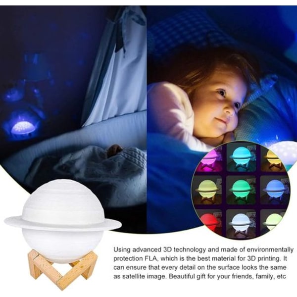 Månelampe 3D nattlys dimmbar, Papasbox 15cm LED Saturn lampe med