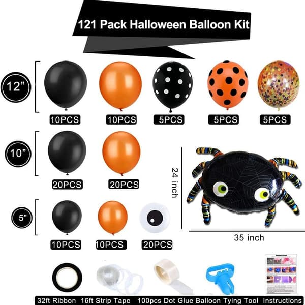 121 stykker Halloween ballon guirlande - sort og