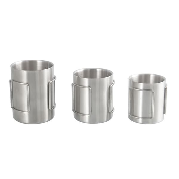 (200 / 300 / 400ml) 3 dobbelt-væggede rustfrie stålkopper - med foldbart håndtag
