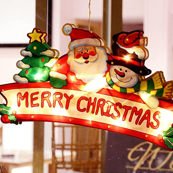 Merry Christmas LED hänglampa: Juldekoration för fönster med sugkopp KLB