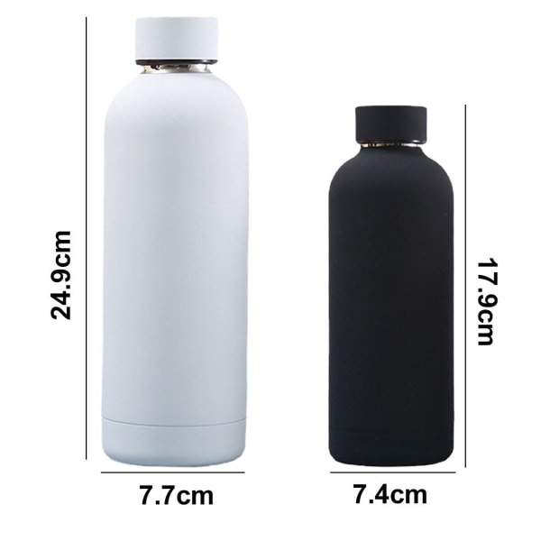 2 stk. rustfrit stål vandflaske termokande sort + hvid 350ml + 750ml KLB