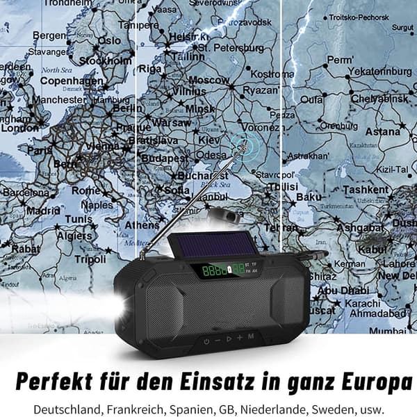 Nødradio Sprutsikker Bluetooth-høyttaler Bærbar AM/FM Solar Crank