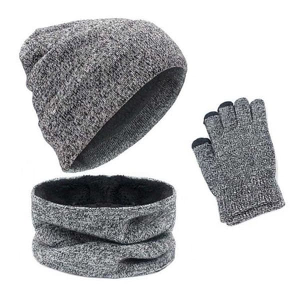 Set/3-delars vintermössa halsduk handskset för män kvinnor ljusgrå