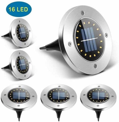 Solcellelys Hagepakke med 6 stk 16 LED Solcellelamper Utendørs LED Hagebelysning