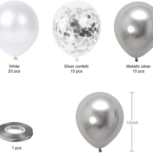 Pakke med 50 12" sølv hvid sølv konfetti latex balloner