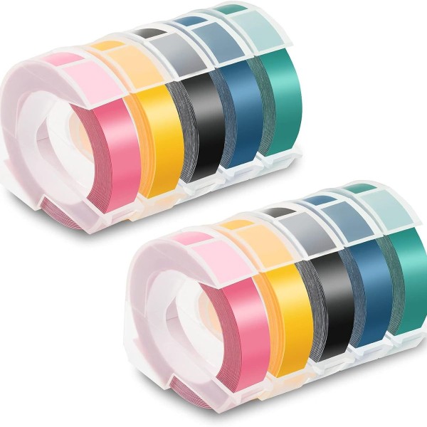 Alternativ Dymo pregebånd 3D selvklebende svart/rosa/gul/sjøblå/sjøgrønn