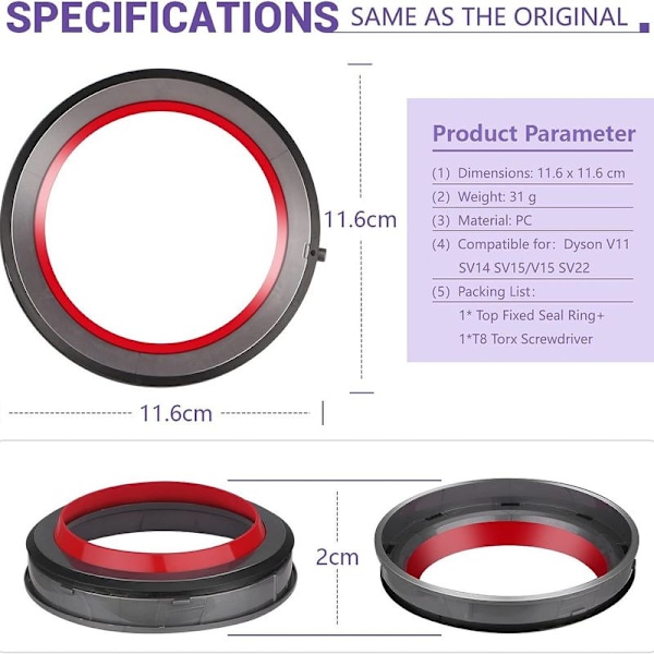 Øvre fast tetningsring for Dyson V11 V15 SV14 SV15 SV22