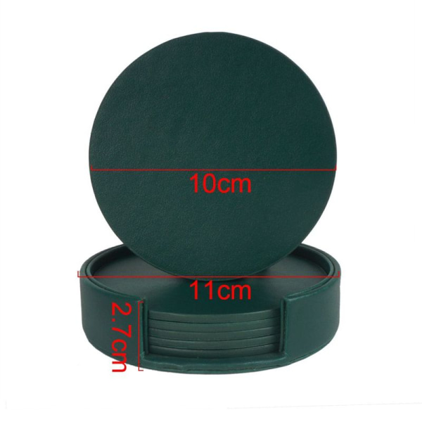 Leather coaster, splash guard for table, desk. Durable and dark green