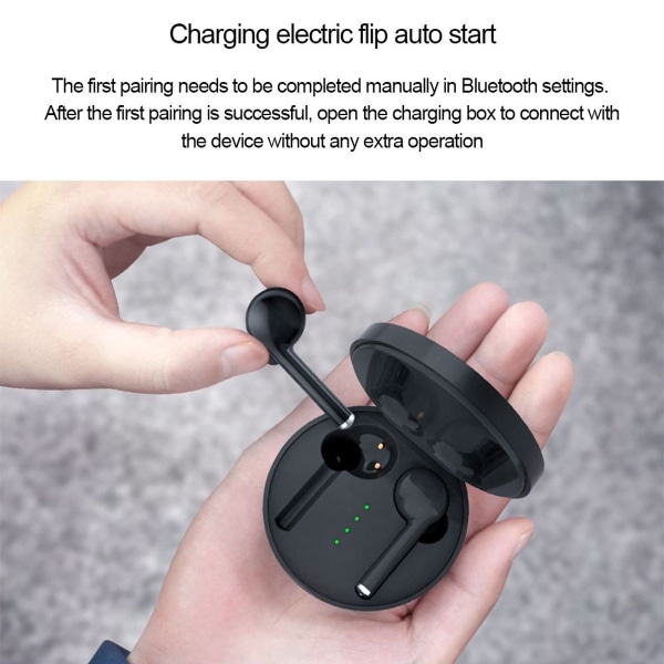 Bluetooth 5.0 in-ear-hovedtelefoner med opladningsboks, støjreducerende sort