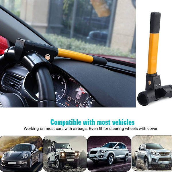 Retractable Car Steering Wheel Lock Heavy Duty T Bar Universal Steering Wheel Clamp with 2S