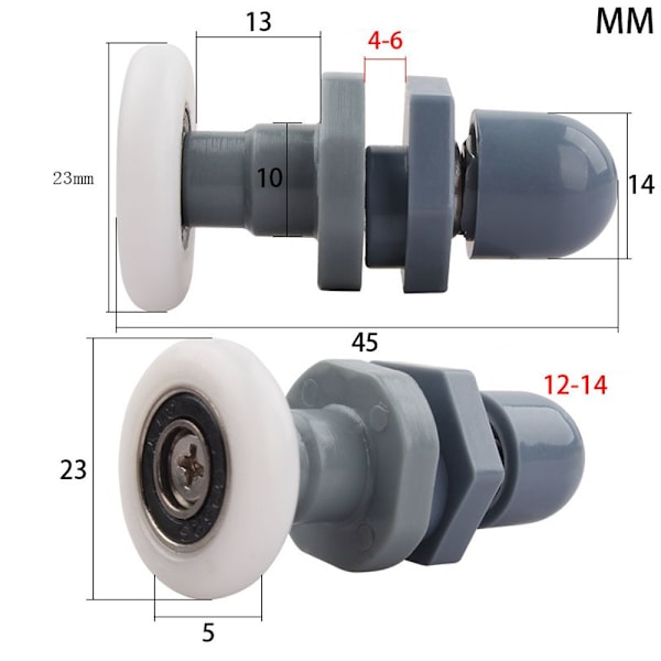 8 kpl kestävää muovista suihkuoven rullaa liukukiskon laakeri kylpyhuoneen lasille varaosiin (23 mm)