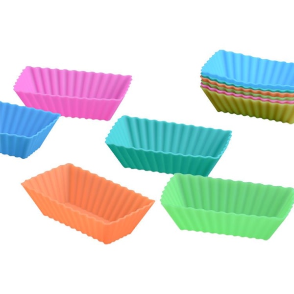Rektangulära Jumbo Cupcake Liners, 3,15 tums bakformar i silikon Återanvändbara muffinsformar Mini non-stick brödform (förpackning med 12, slumpmässig färg)