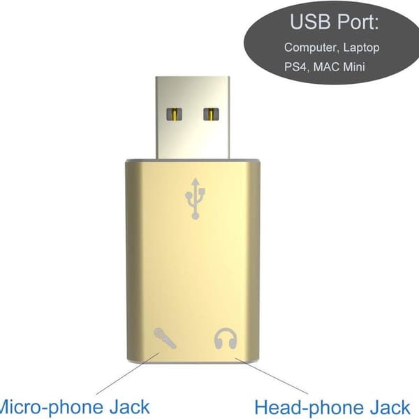 USB-lydadapter, ekstern lydkort-adapter med guld